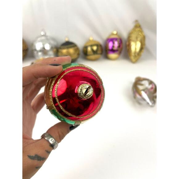 Lot of 10 Holiday Ornaments Christmas Glitter Bulbs Balls Pinecone Gold - Picture 9 of 16